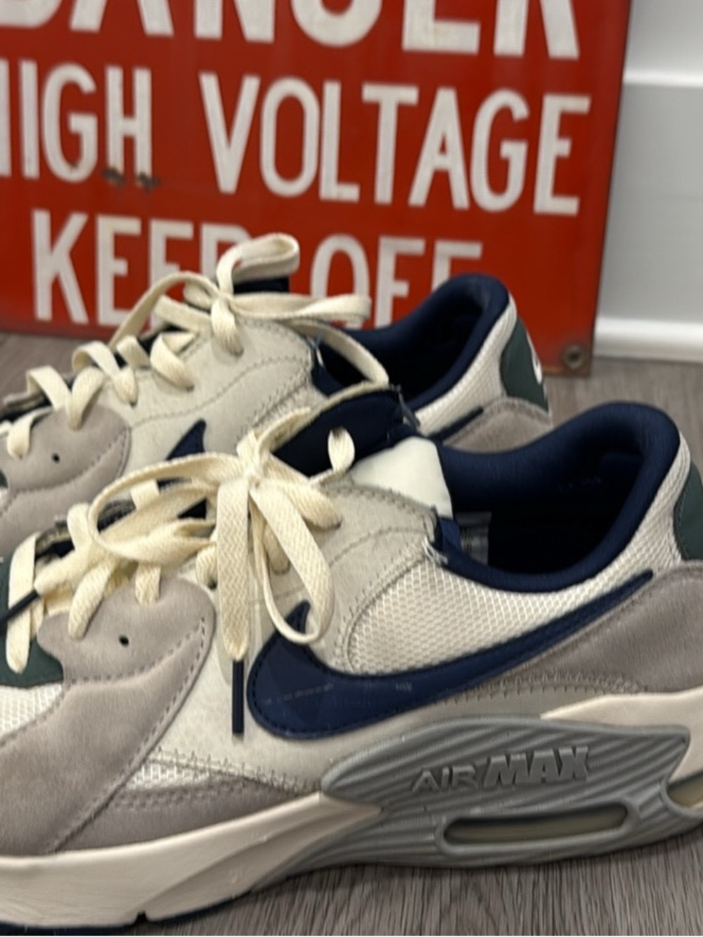 Nike Air Max Excee Men's Neutral Beige and Navy Sneakers - Picture 2 of 7
